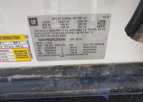 2014 GMC Acadia Slt-1 from USA, damaged, VIN 1GKKVRKD6EJ305846